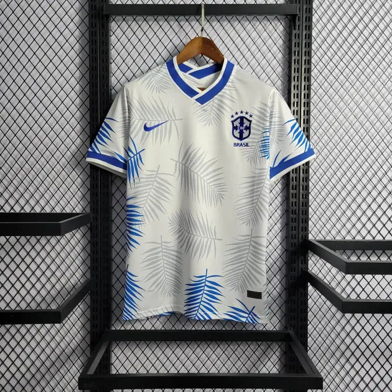 Maillot concept feuilles blanches et bleu Brésil FootXStore